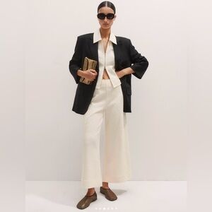 ME+EM 2 NWT Textured Ponte Crop Wide-Leg Pant Jersey Trouser Coord Cream Ivory